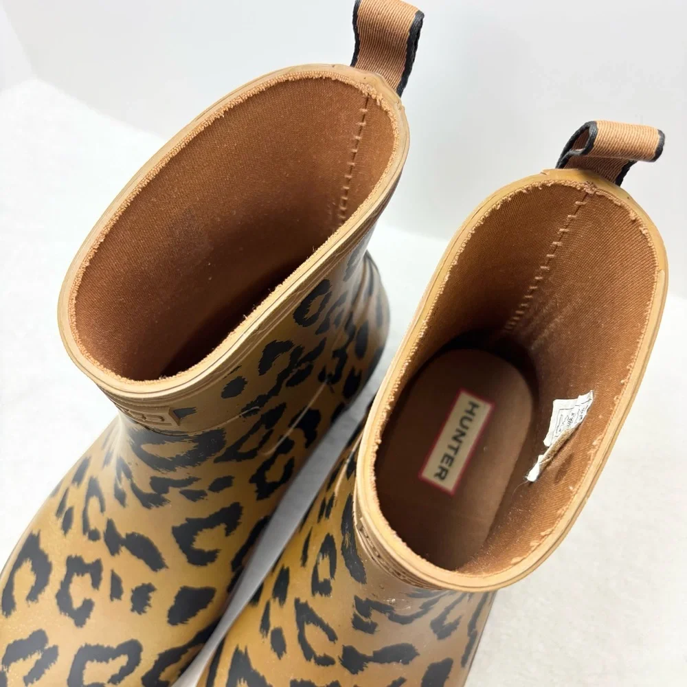 Hunter‎ Rain boots Leopard Print Matte Block-Heel Girl Size 6